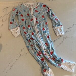Caden Lane Blue Onesie with Red and White Popsicle Design